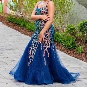 Elegant Blue and Multicolor Gown